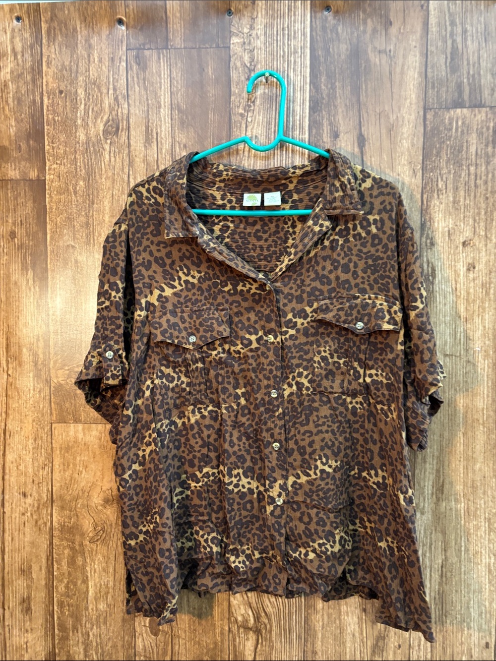 Islander Brown Leopard Print Short Sleeve Button-Up Shirt